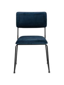 Fluwelen stoelen Cornelia, 2 stuks, Bekleding: polyester fluweel, Poten: gelakt metaal, Donkerblauw, zwart, B 50 x D 54 cm