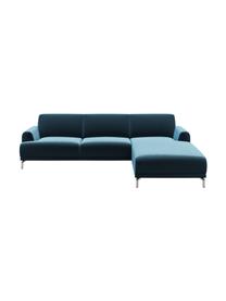 Sofa narożna z aksamitu Puzo, Tapicerka: 100% aksamit poliestrowy,, Nogi: metal lakierowany, Ciemny niebieski, S 240 x G 165 cm