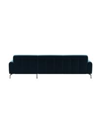 Sofa narożna z aksamitu Puzo, Tapicerka: 100% aksamit poliestrowy,, Nogi: metal lakierowany, Ciemny niebieski, S 240 x G 165 cm