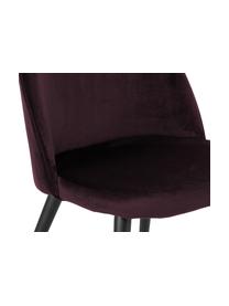 Fluweel gestoffeerde stoelen Amy, 2 stuks, Bekleding: fluweel (100% polyester), Poten: gepoedercoat metaal, Bordeauxrood, B 47  x D 55 cm