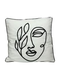 Samt-Kissen Face mit abstrakter One Line Zeichnung, mit Inlett, Polyestersamt, Weiß, Schwarz, 50 x 50 cm