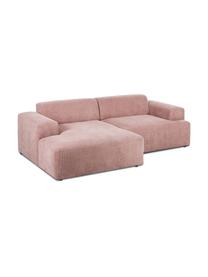 Sofa narożna ze sztruksu Melva (3-osobowa), Tapicerka: sztruks (92% poliester, 8, Stelaż: lite drewno sosnowe, cert, Nogi: tworzywo sztuczne, Brudnoróżowy sztruks, S 239 x G 143 cm, lewostronna