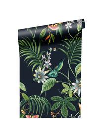 Papel pintado Tropical Leaves, Tejido no tejido, Negro, multicolor, An 52 x L 1005 cm