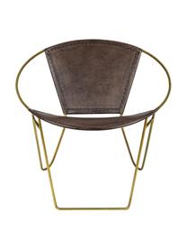 Sillón de cuero Sanpark, Asiento: cuero, Estructura: metal, Marrón oscuro, dorado, An 80 x F 57 cm