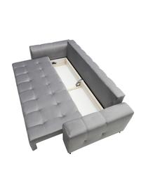Sofa rozkładana z aksamitu z miejscem do przechowywania Byron (3-osobowa), Tapicerka: aksamit poliestrowy Dzięk, Nogi: metal lakierowany, Jasnoszary aksamit, S 250 x G 105 cm