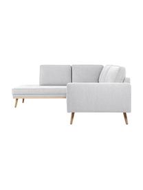 Ecksofa Saint (4-Sitzer) in Hellgrau mit Eichenholz-Füssen, Bezug: Polyester Der hochwertige, Gestell: Massives Kiefernholz, Spa, Webstoff Hellgrau, B 294 x T 220 cm