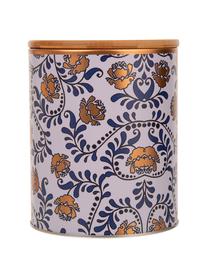 Caja decorativa Flowers, Caja: metal, Tapa: bambú, Beige, dorado, azul, blanco, Ø 14 x Al 17 cm