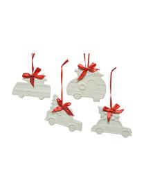 Set 4 ciondoli di Natale Vehicles, alt. 10 cm, Bianco, rosso, Larg. 8 x Alt. 10 cm