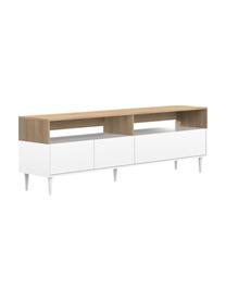Tv-meubel Horizon in wit met eikenhout optiek, Poten: beukenhout massief, gelak, Eikenhoutkleurig, wit, 180 x 61 cm