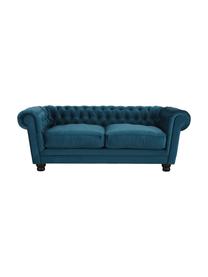 Sofá Chesterfield de terciopelo Sally (2 plazas), Tapizado: 100% poliéster, Estructura: marco de base de madera, Terciopelo azul petróleo, An 203 x Al 79 cm