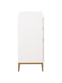 Ladekast Sanford in wit, Frame: gelakt MDF, Poten: gepoedercoat metaal, Wit, goudkleurig, 80 x 106 cm