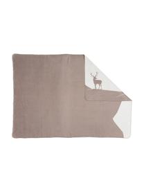 Plaid reversibile in pile con cervo Savona Hirsch, Tessuto: Jacquard, Beige, bianco, Larg. 150 x Lung. 200 cm