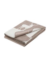 Dubbelzijdige  fleece plaid Savona Hirsch, Weeftechniek: jacquard, Beige, wit, 150 x 200 cm