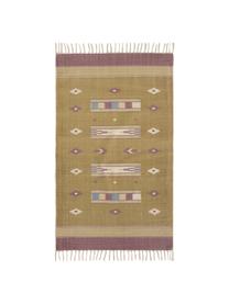 Tapis ethnique Kamel, Jaune moutarde, beige, lilas, bleu