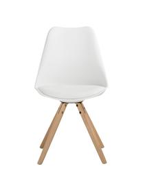 Sillas con asiento de cuero sintético Max, 2 uds., Asiento: cuero sintético, plástico, Asiento: plástico, Patas: madera de haya, Blanco, An 46 x F 54 cm