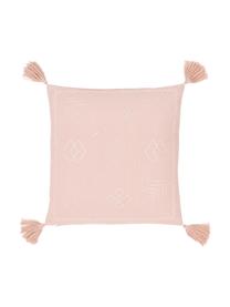 Funda de cojín bordada Huata, Algodón, Rosa, gris pardo, beige, An 45 x L 45 cm