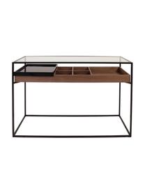 Consolle con contenitori Helix, Struttura: metallo verniciato a polv, Ripiano: pannello di fibra a media, Vassoio: metallo laccato, Nero, legno di noce, Larg. 120 x Prof. 40 cm