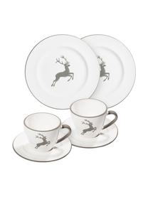 Servizio da caffè dipinto a mano per 2 persone Classic Grauer Hirsch 6 pz, Ceramica, Grigio, bianco, Set in varie misure