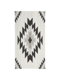 Tappeto etnico da interno-esterno Ikat, 86% polipropilene, 14% poliestere, Bianco crema, nero, grigio, Larg. 200 x Lung. 290 cm (taglia L)