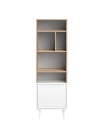 Libreria in design scandinavo con effetto legno di quercia Horizon, Piedini: legno di faggio, massicci, Legno di quercia, bianco, Larg. 47 x Alt. 153 cm