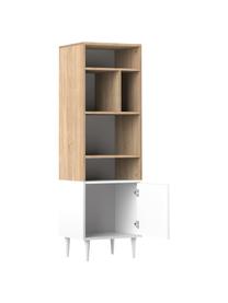 Libreria in design scandinavo con effetto legno di quercia Horizon, Piedini: legno di faggio, massicci, Legno di quercia, bianco, Larg. 47 x Alt. 153 cm