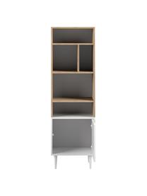 Libreria in design scandinavo con effetto legno di quercia Horizon, Piedini: legno di faggio, massicci, Legno di quercia, bianco, Larg. 47 x Alt. 153 cm