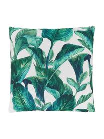 Coussin d'extérieur motif feuilles Flowers, Blanc, vert