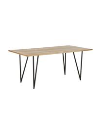 Eettafel Juno uit eikenhoutfineer, Tafelblad: MDF met eikenhoutfineer e, Frame: gepoedercoat metaal, Eikenhoutfineer, B 180 x D 90 cm