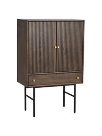 Credenza alta con frontale scanalato Clearbrook, Gambe: metallo verniciato a polv, Marrone, nero, Larg. 79 x Alt. 125 cm