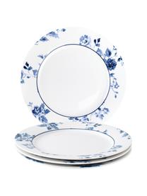 Raňajkový tanier s modrým vzorom Candy Rose, 4 ks, Fine Bone China, Biela, modrá, Ø 23 cm