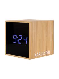 Réveil LED en bois de bambou Mini Cube, Brun clair noir, bleu, larg. 6 x haut. 6 cm