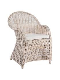 Sedia in rattan con braccioli e cuscino Martin, Rivestimento: cotone, Rattan, bianco, Larg. 60 x Prof. 67 cm