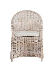 Sedia in rattan con braccioli e cuscino Martin, Rivestimento: cotone, Rattan, bianco, Larg. 60 x Prof. 67 cm