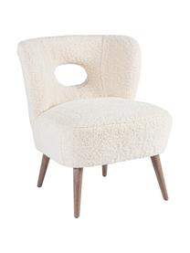 Teddy-Loungesessel Cortina, Sitzfläche: Polyester, Gestell: Tannenholz, Beine: Gummibaumholz, Cremefarben, B 65 x T 68 cm