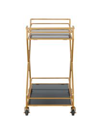 Bar cart Ben met antieke afwerking, Plateaus: getint glas, Frame: gelakt metaal, Wieltjes: kunststof, Goudkleurig, B 76 x H 80 cm