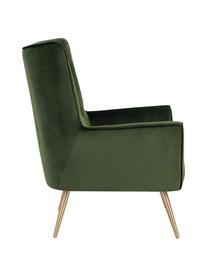 Sillón orejero de terciopelo Bodiva, Tapizado: poliéster (terciopelo), Patas: metal, Verde bosque, latón, An 82 x F 88 cm