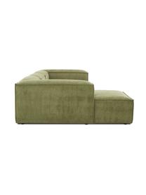 Modulares Ecksofa Lennon aus Cord, Bezug: Cord (92 % Polyester, 8 %, Gestell: Massives Kiefernholz FSC-, Füße: Kunststoff, Cord Olivgrün, B 327 x T 180 cm, Eckteil links