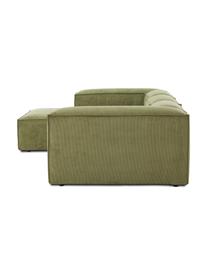 Modulares Ecksofa Lennon aus Cord, Bezug: Cord (92 % Polyester, 8 %, Gestell: Massives Kiefernholz FSC-, Füße: Kunststoff, Cord Olivgrün, B 327 x T 180 cm, Eckteil links