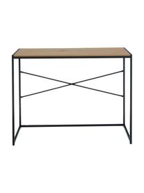Wąskie biurko Seaford, Blat: płyta pilśniowa średniej , Stelaż: metal lakierowany proszko, O wyglądzie drewna naturalnego, czarny, S 100 x G 45 cm