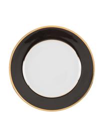 Porseleinen borden Ginger met goudkleurige rand, 6 stuks, Porselein, Wit, zwart, goudkleurig, Ø 27 cm