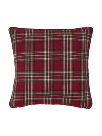 Housse de coussin 45x45 carreaux rouge vert Stirling, Rouge foncé, vert foncé, blanc crème Bordure passepoil: vert