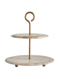 Marmor-Etagere Ellia, Stange: Metall, beschichtet, Beige, Goldfarben, Ø 34 x H 35 cm