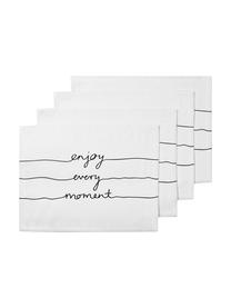 Placemats Enjoy every Moment, 4 stuks, Polyester, Wit met zwarte vlekken, 35 x 45 cm