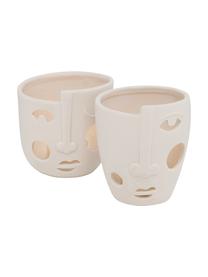 Set de portavelas de diseño Faces, 2 pzas., Porcelana, Blanco crema, Cada uno Ø 9 x 9 cm