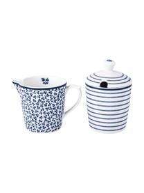 Set brocca latte e zuccheriera con motivo blu Leno 2 pz, Porcellana Fine Bone China, Bianco, blu, Set in varie misure