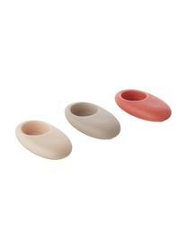 Set 3 portalumini Geo, Gres, Crema, rosso corallo, beige, Larg. 12 x Alt. 3 cm