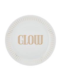 Porzellan Frühstücksteller Glimmer mit goldener Aufschrift, 4er-Set, Porzellan, Weiß, Goldfarben, Ø 21 cm