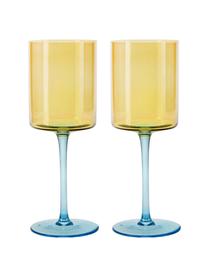 Verres à vin Lilly, 2 pièces, Verre, Jaune, bleu ciel, Ø 9 x haut. 24 cm, 430 ml