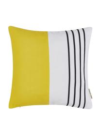 Kussenhoes Magdalena met strepen, 100% polyester, Wit, geel, zwart, 40 x 40 cm