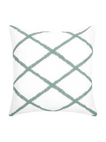 Housse de coussin 45x45 Laila, 100 % coton, Blanc, vert sauge, larg. 45 x long. 45 cm